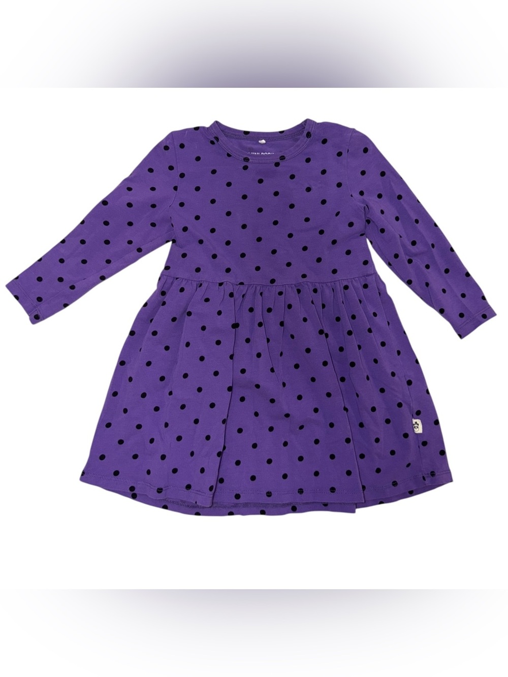 Mini Rodini Purple Dress with Black Polka Dots, Size 1.5-3y “Dot Dress” EUC
